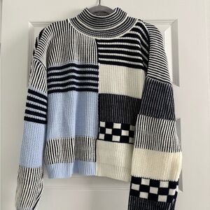 Nasty Gal Patchwork Sweater - Black, White, Light Blue
